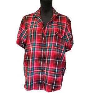 💖Victoria's Secret Red Plaid Button-Down Short Sleeve Shirt M Top